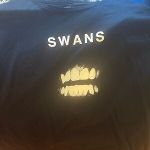 Black Graphic Tee with SWANS Print